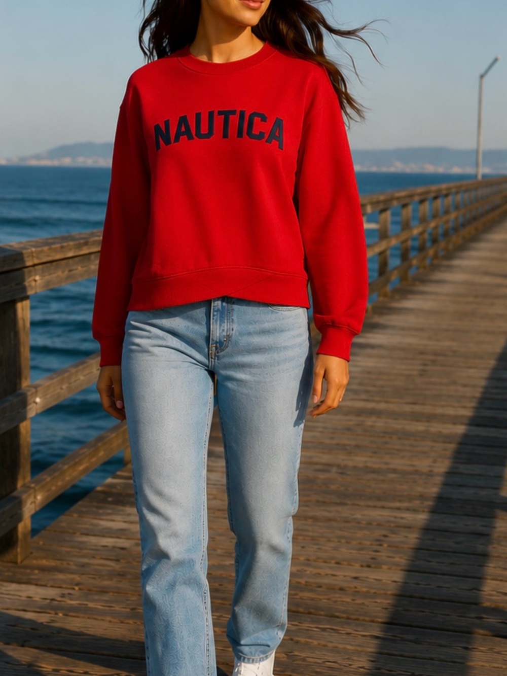 Nautica crew neck sweatshirt – red / navy • Size S